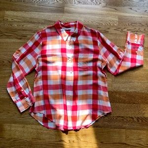 Red checkered silk shirt (J. Crew), size: L